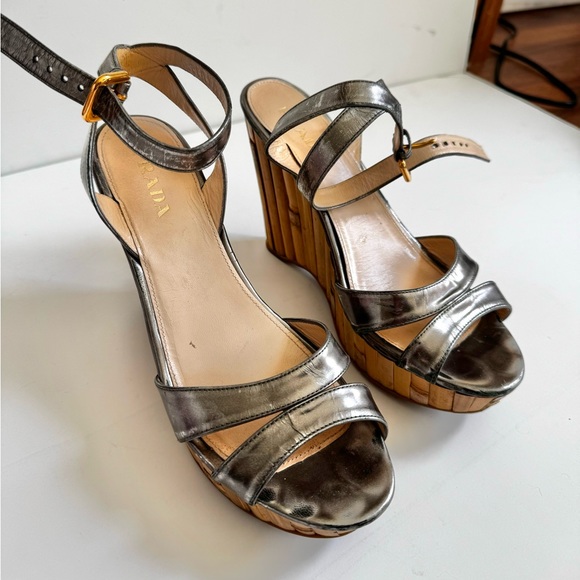 Metallic Silver PRADA Bamboo Wedge - Picture 10 of 10